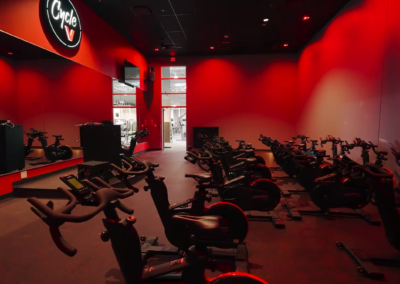 Vasa Fitness center in Racine, WI - cycling studio with red lights